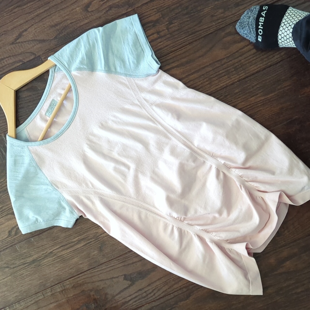 ATHLETA I Pink & Grey Color Block Fast Track Short Sleeve Athletic Tee Top, M - Picture 4 of 14